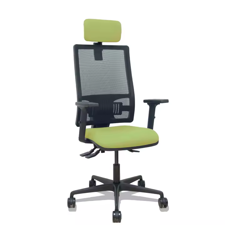 Silla Bormate asincro malla negra asiento bali verde oliva brazos 2D ruedas 65mm cabecero regulable - 1