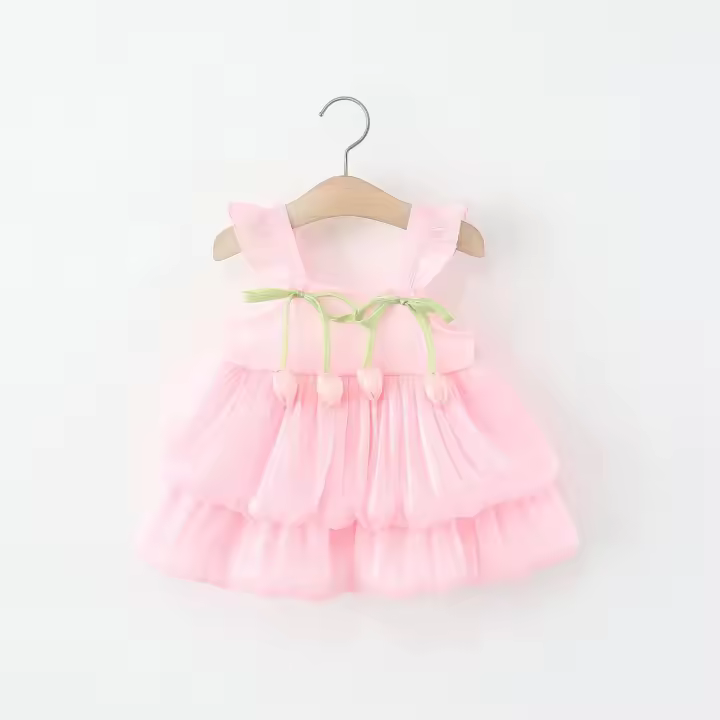 Vestido De Princesa Para Bebé Niña 0-3 Años Vestimenta Veraniega Dulce Con Tul Sin Mangas Adecuado Para Bodas Y Fiestas - 1