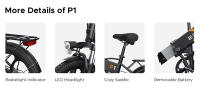 Bicicleta Eléctrica Plegable ENGWE P1 con Neumáticos Anchos de 20*2.3 pulgadas, Motor de 250W, Batería de 36V 13Ah, Velocidad Máxima de 25km/h, Frenos de Disco Dobles, Cuerpo de Aleación de Aluminio, Shimano 7 Velocidades, Autonomía Máxima de 100km, Resis - details 8