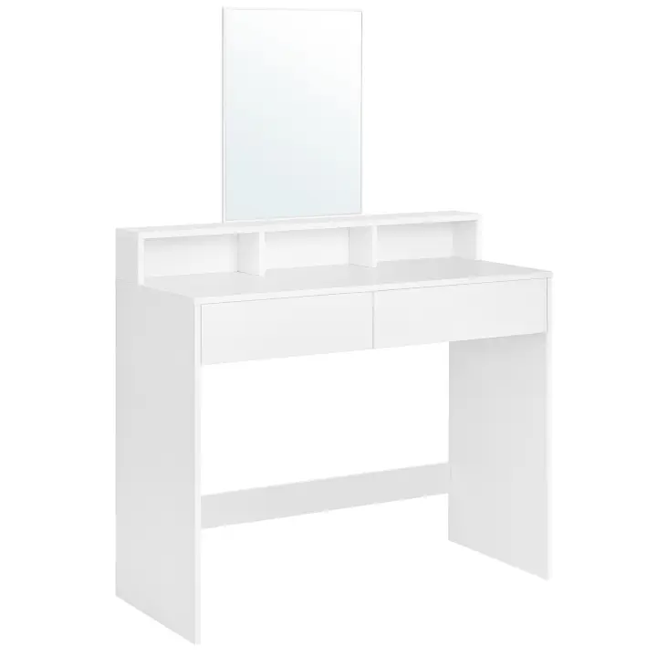 VASAGLE Tocador, Mesa de Maquillaje con Espejo Grande, Gabinete con 2 Cajones y 3 Compartimentos, Estilo Moderno, Blanco - 1