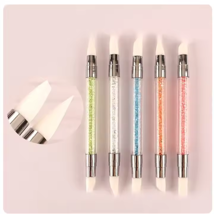 Set De 5 Brochas De Uñas Con Doble Cabeza Y Diseño De Flor De Silicona Herramienta De Escultura Y Embossing Para Arte De Uñas - 1