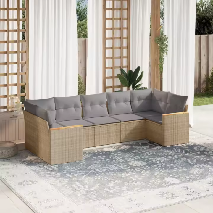 vidaXL Set sofás de jardín 7 piezas y cojines ratán sintético beige - 1