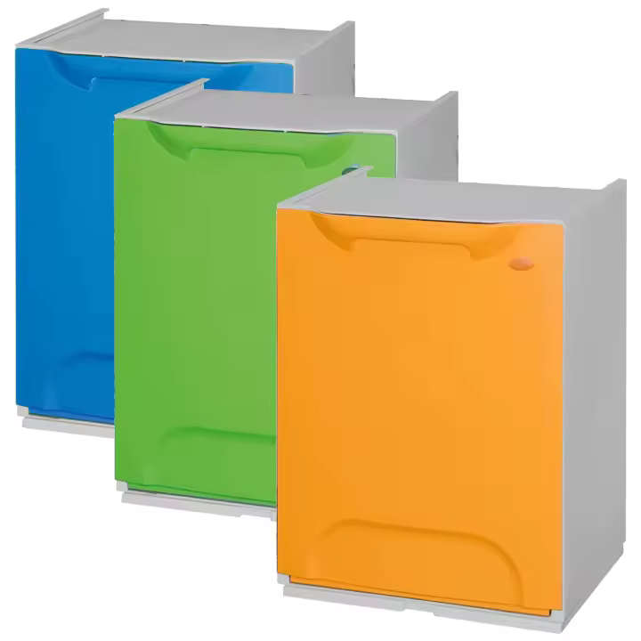 Prosperplast Pack de 3 Papeleras de Reciclaje en Polipropileno con Depósito Interior y Apertura Frontal en Color Azul, Verde y Amarillo - 60 L Totales - 1