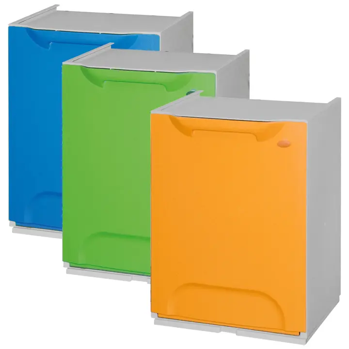 Prosperplast Pack de 3 Papeleras de Reciclaje en Polipropileno con Depósito Interior y Apertura Frontal en Color Azul, Verde y Amarillo - 60 L Totales - 1