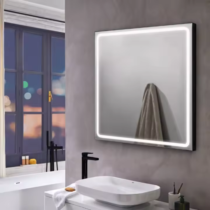 Espejo de Baño Rectangular con Luz LED - Sensor de Encendido/Apagado - Luz Blanca Fría (5700K) | Modelo MIA (Negro) - 1