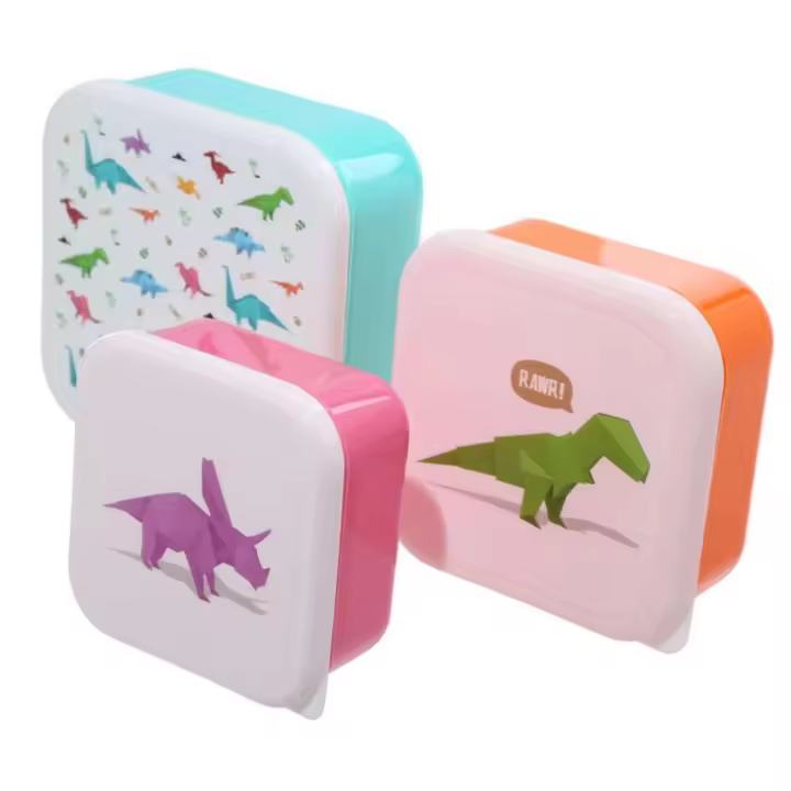 Pack Escolar Desayuno o Merienda Infantil set de 3 Tuppers diferentes tamaños cajas porta alimentos para niños y niñas Dino - 1
