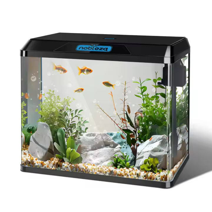 Nobleza - 54L Acuarios y Peceras Completas, Peceras de Cristal con Sistema de Filtrado Integrado e Iluminación LED, Acuarios de Iniciación, Negro/Blanco - 1