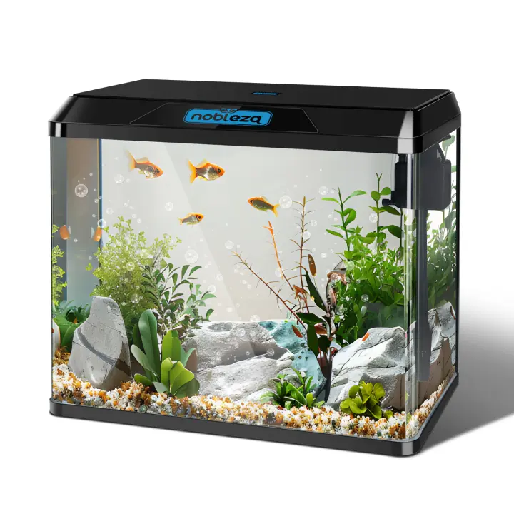 Nobleza - 54L Acuarios y Peceras Completas, Peceras de Cristal con Sistema de Filtrado Integrado e Iluminación LED, Acuarios de Iniciación, Negro/Blanco - 1