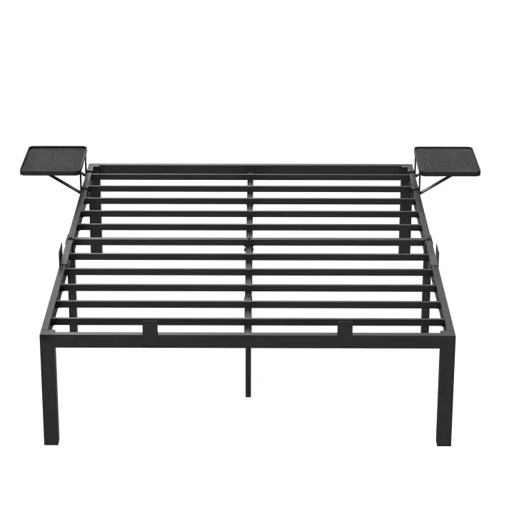 VASAGLE Marco de Cama Doble, Estructura de Cama de Metal, con Estantes de Almacenamiento, Cama de Invitados, Adecuado para Colchón de 90 x 190 cm/140 x 190 cm/140 x 200 cm/160 x 200 cm, Fácil Montaje, Negro Clásico - 1