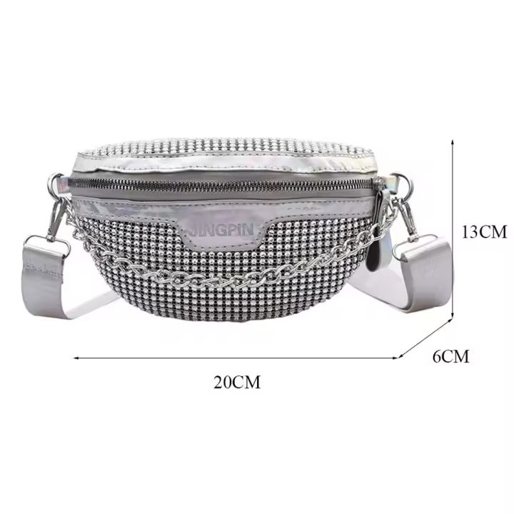 Bolso De Noche Para Mujer Con Diamantes Bolso De Cintura Brillante Bolsa De Pecho Estilo Casual Bandolera De Moda - 1