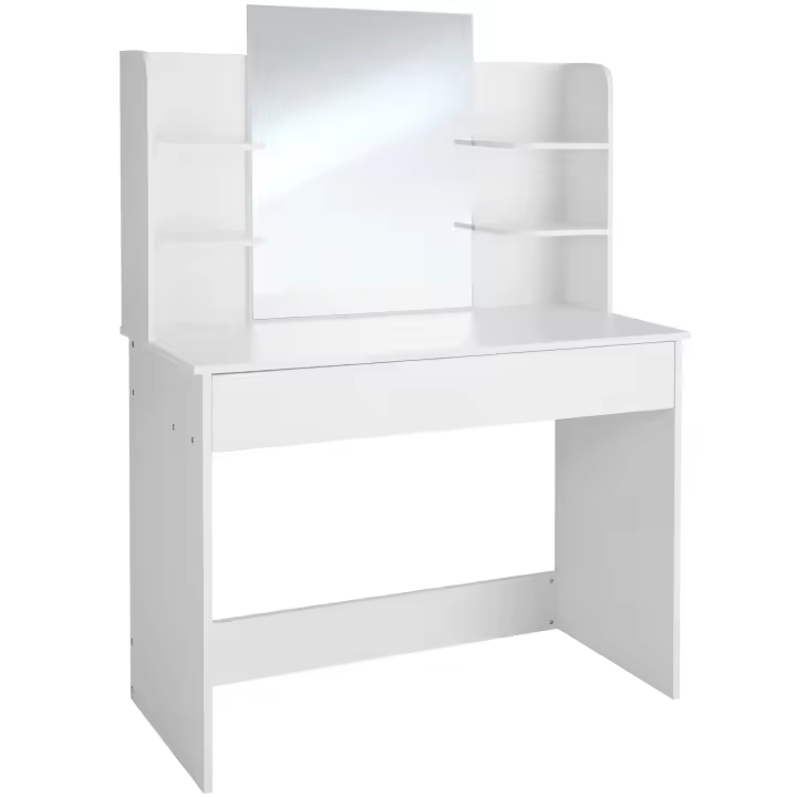 Tectake - Tocador Camila | Tocador moderno con espejo grande | Cuatro estantes | Cajón ancho con tres compartimentos - 1