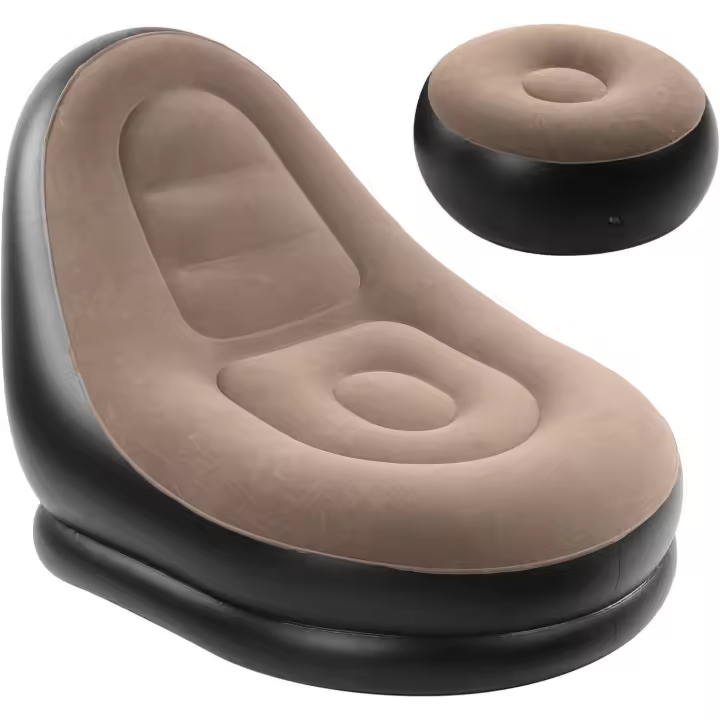 Sofá inflable con reposapiés, sofá plegable con reposapiés, sofá perezoso inflable, asiento hinchable, sillón hinchable con reposapiés, sofa de aire con reposapies, ideal para siesta, descansar en casa, oficina, camping, pation, terraza, jardín. - 1