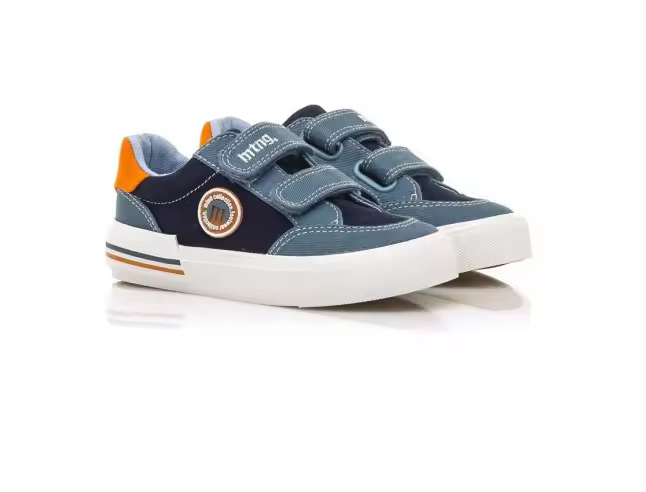 Mustang Zapatilla Lona Niño Azul Tira Adhesiva Diseño Vaquero Detalles Naranja - 1
