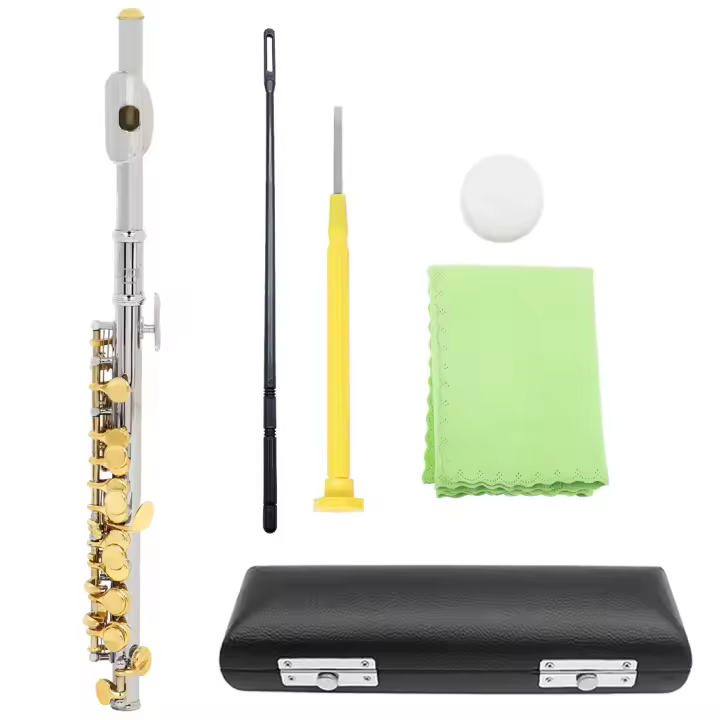 SLADE Piccolo C-tone En Tubo De Cobre Blanco Con Teclas De Plata Y Oro Set De Jugador Profesional De Flute Con Paño De Limpieza Caja De Cuero - 1