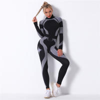 SSITO Conjunto Deportivo de manga Larga para Mujer, traje de Yoga, ropa de Cuello alto para Gimnasio, Top Short de Fitness, Leggings sin costura de DOT in Rayas, Nuevo, 2 Unidades/Set - details 15