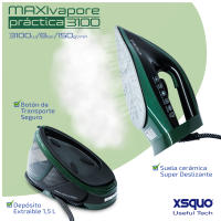 XSQUO Useful Tech. Centro de planchado 3100W -8 bares potencia - Plancha profesional y potente de vapor - Suela antiadherente y deslizante - Botón traslado de seguridad - Sistema para traslado fáctil - Recogecables - details 1