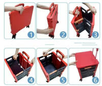Carrito de compras plegable para comestibles con tapa,  carrito de almacenamiento de verduras de plástico para el hogar, carro de Camping al aire libre, Picnic - details 0