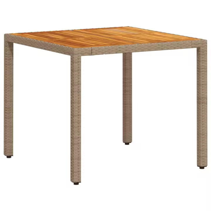 Mesa de Jardín de Ratán PE y Madera Acacia Beige 90x90x75 cm - 1