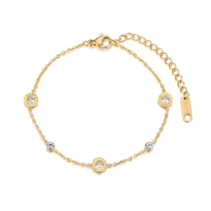 Pulsera De Cadenas Y Enlades Lokaer Clásica Con Números Romanos Y Circonita Zirconia Para Mujer En Acero Titánico Joyería Encantos B18019 - 1