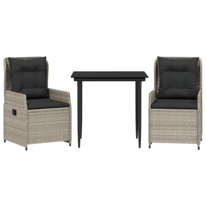 vidaXL Set comedor de jardín 3 pzas cojines ratán sintético gris claro - 1
