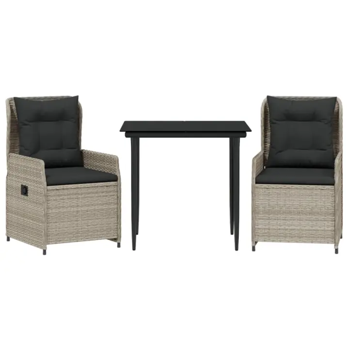 vidaXL Set comedor de jardín 3 pzas cojines ratán sintético gris claro - 1