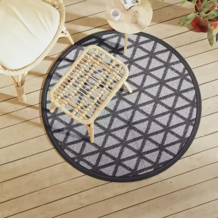 vidaXL Alfombra de exterior ARAKIL negra Ø120 cm PP en color Negro/Diseño cuadrado/naranja y blanco y más - 1