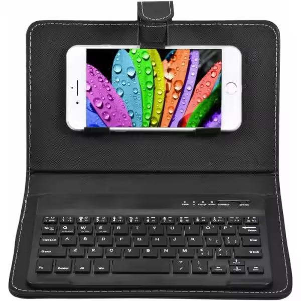 Teclado inalámbrico universal de Bluetooth, caso del Tirón con el tenedor, para los teléfonos móviles del IOS/Android, negro- - 1