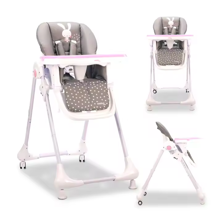 Asalvo Trona con Ruedas Conejito – Trona Evolutiva con Altura Ajustable, Respaldo Reclinable, Bandeja Doble Extraíble, Ruedas con Freno - 1