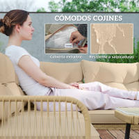 Outsunny Conjunto de Jardín Exterior de Ratán Sintético de 4 Piezas Muebles de Jardín Exterior en Forma de L Incluye 2 Sofás de 2 Plazas 1 Sillón Esquinero 1 Mesa de Centro con Cojines Natural - details 5