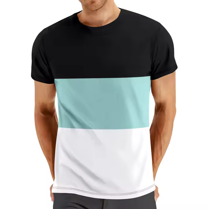 Camiseta deportiva de verano de manga corta con cuello redondo informal de talla grande para hombre, a juego con el color, a la moda para fitness - 1