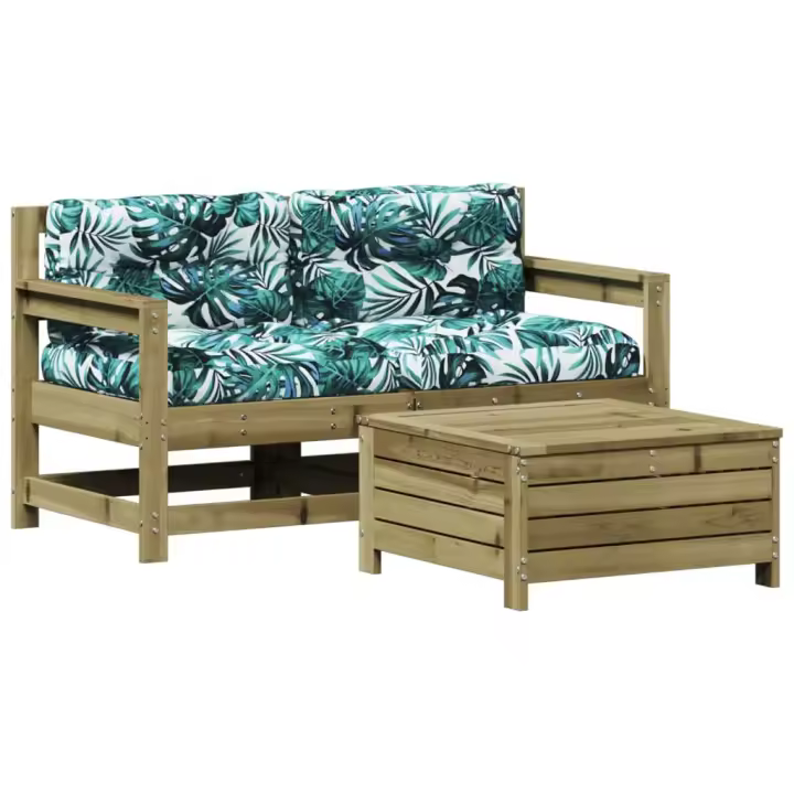 vidaXL Juego de sofás jardín 3 pzas y cojines madera pino impregnada - 1