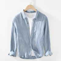 Camisa De Lino 100% Para Hombre Diseño Vintage Con Mangas Largas Cuello En V Casual Botones Ocultos Moda Moderna Para Oficina Y Uso Diario - details 5