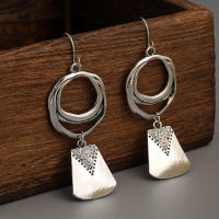 Pendientes Colgantes De Estilo Bohemio Platinados En Zinc Con Diseño De Círculo Vacío Y Geométrico Para Mujeres - details 3