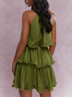Vestido Boho Elegante De Mujer Con Volantes Y Tirantes Mini Vestido Sin Mangas Halter Para Fiesta Verde Holgado Y Fluyente Para Fiestas De Navidad - details 2