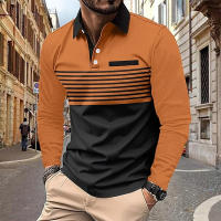 Camisa De Golf Para Hombre Polo Casual Con Rayas Estilo Moderno Manga Larga Cierre De Botones Adecuada Para Primavera Y Otoño Talla Regular - details 3