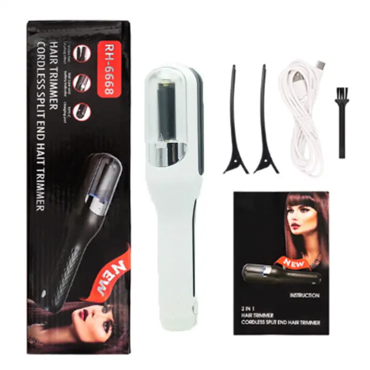 Blue Ray del Cabello-Interceptor Automático para un Corte Seguro y Preciso, Recortadora Eléctrica de Puntas Abiertas with Barería Recargable Type C, Diseño Portátil y Cuidado, peine de Doble Cara para un Cabello Perfecto (Unico Negro color) - 1