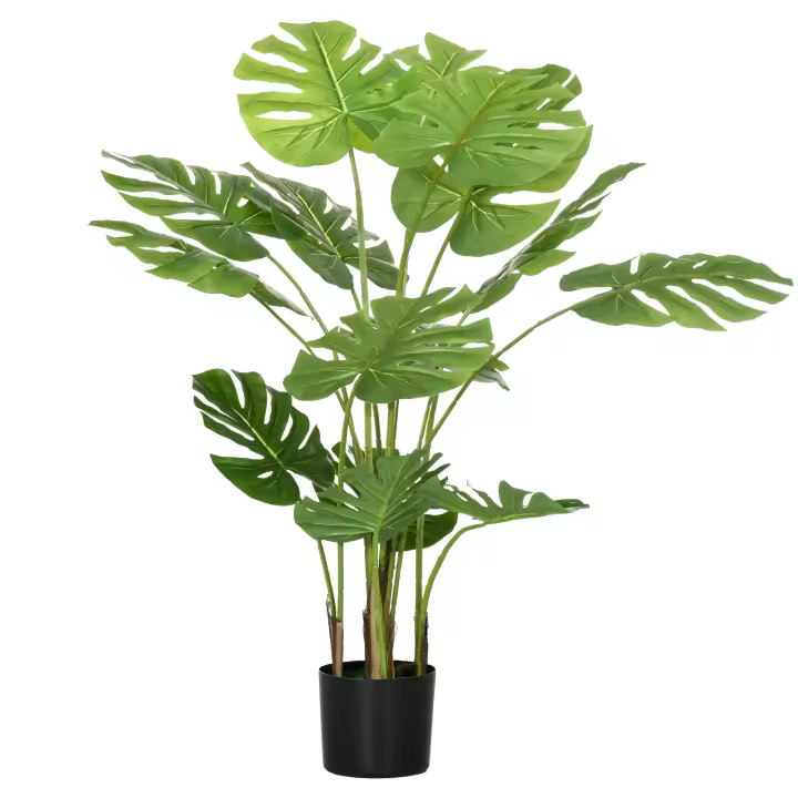 HOMCOM Planta Artificial, 120 cm Planta Artificial, Monstera Artificial con Macetero, Musgo PE, Árbol Artificial Como Real, Planta de Interior para Salón, Verde - 1