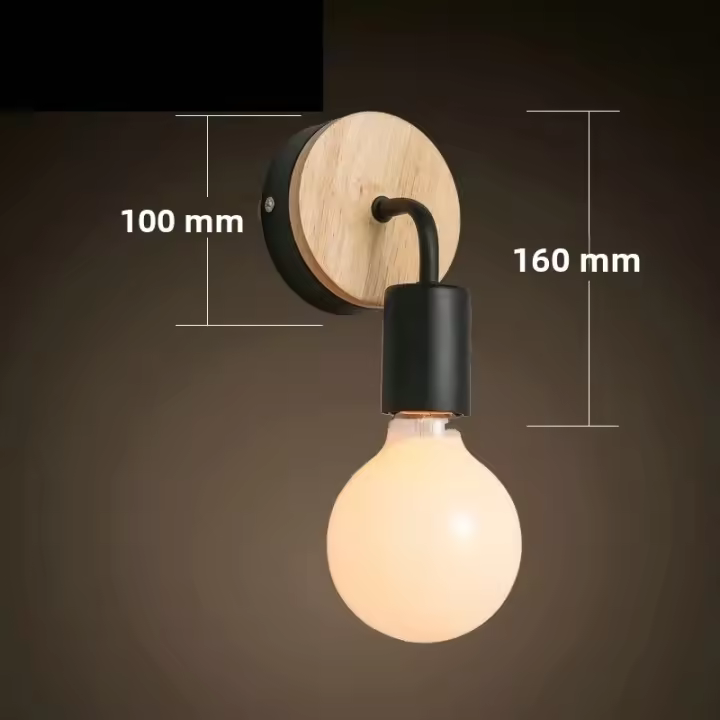 Lámpara De Pared De Madera Vintage E27 Iluminación Interior Para Dormitorio Sala De Estar Escalera Decorativa Fuente De Luz LED - 1
