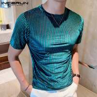 Camiseta Estilo Casual Para Hombres INCERUN Tees De Moda Con Cordón Cuello Redondo Estirable Tallas S-3XL Para Fiestas Y Mostrados - details 4