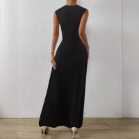 Vestido Largo Para Mujer Elegante Y Casual Con Cintura Ajustada Estilo De Comunicación Moda De Otoño Con Cuello Redondo Y Mangas Spaghetti - details 4