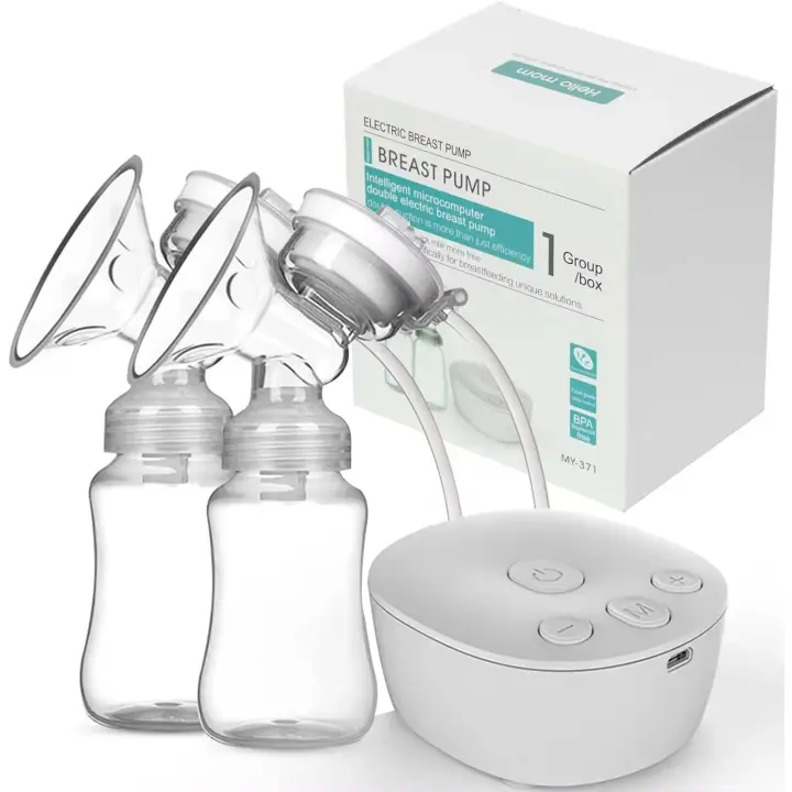 Sacaleches eléctrico de doble taza, potente succión de pezón, USB, doble extractor de leche eléctrico con botella de leche para bebé de 150 ML - 1