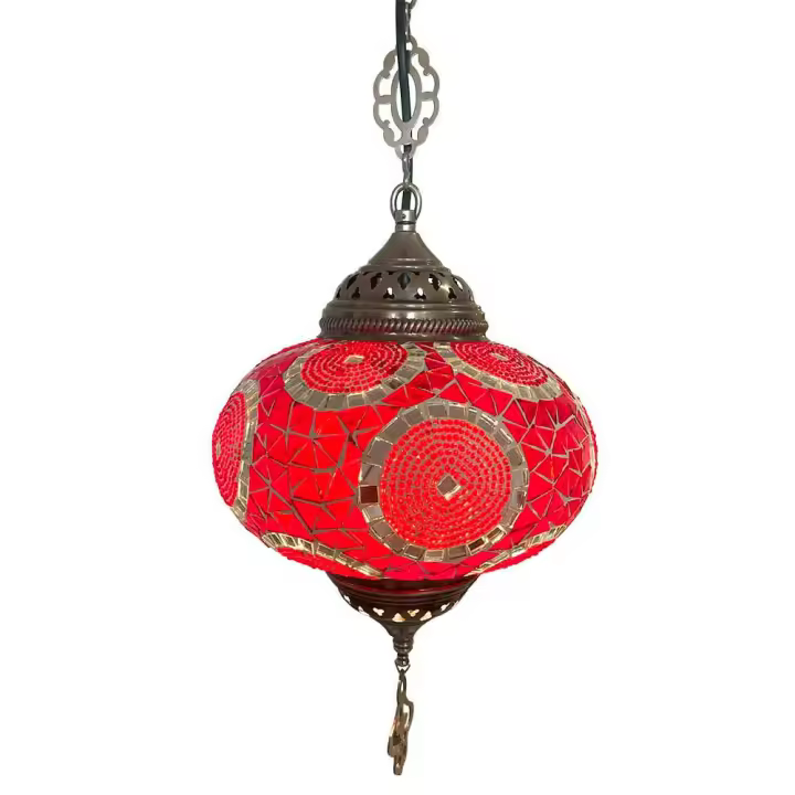Lámpara Árabe de Techo con Mosaico Rojo – Artesanía Turca Estilo Oriental - 1