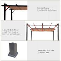 Pérgola gazebo 3x4 m con Techo de tela de Aluminio ajustable, Toldos grises y marrones para Terraza y Jardín - details 1