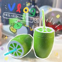 Botella De Agua Con Pajita De Plástico Multicolor Fruta De Dibujos Animados Regalo Sandía Limón Fresa Piña Deporte Y Salud - details 15
