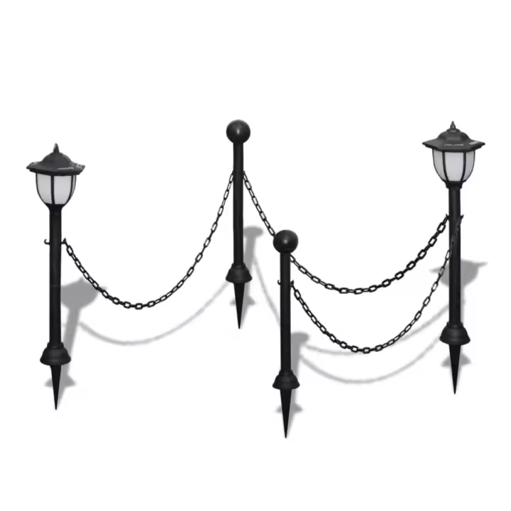 vidaXL Lámparas Solares con Valla de Cadena y Postes Iluminación de Jardín Cantidad 2 unidades, 4 unidades - 1
