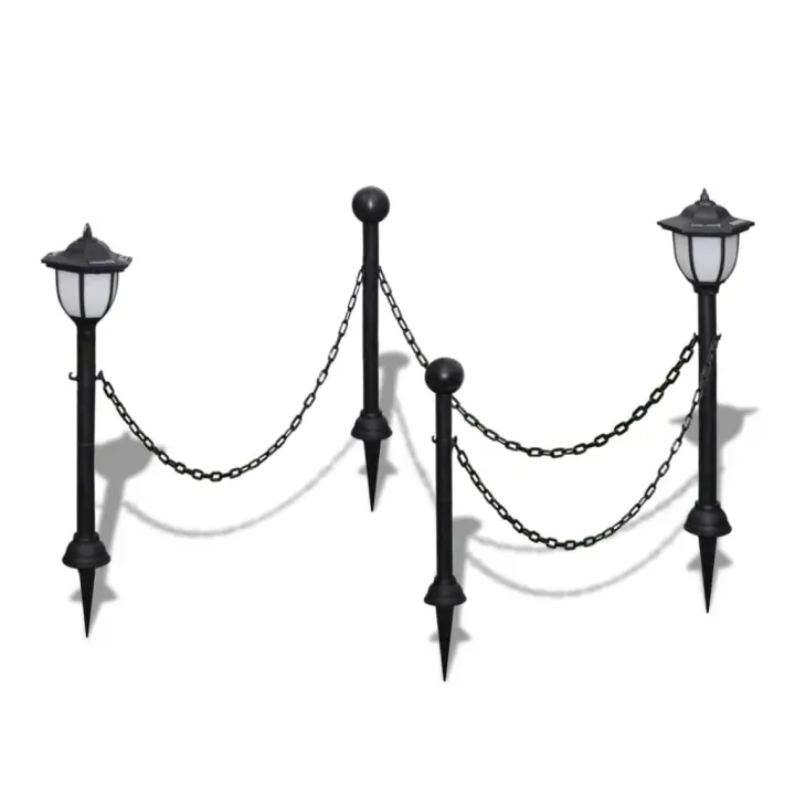 vidaXL Lámparas Solares con Valla de Cadena y Postes Iluminación de Jardín Cantidad 2 unidades, 4 unidades - 1