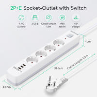 Aigostar Regleta alargador de 4 enchufes con cable de 1.5/3/5 metros e interruptor de 3 USB - details 0
