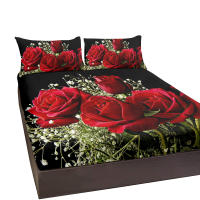Juego De Sábanas Y Almohaderas En Negro Con Rosas Y Babasora 3 Piezas Sábanas Confortables De Poliéster Verde Y Rojo Modernas Para Cama - details 7