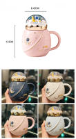 Taza De Cerámica Con Tapa Y Cuchara Serie Astronauta Regalo Creativo Para Negocios Eco-amigable Para Café Y Té Cumpleaños Y Fiestas Para Niñas - details 1