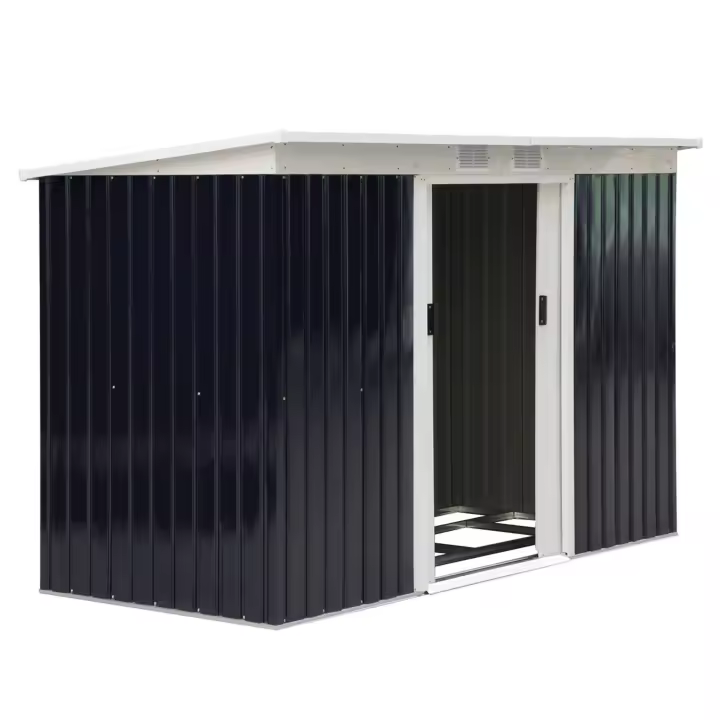Outsunny Cobertizo de Jardín 280x130x172 cm Base de 3,2 m² Caseta de Exterior Metálica para Almacenamiento de Herramientas con 2 Puertas Correderas y 2 Orificios de Ventilación - 1